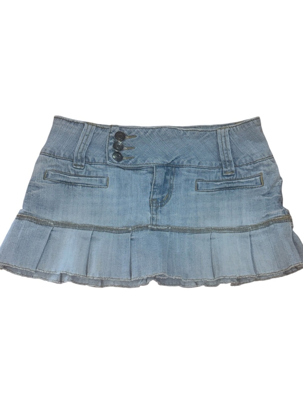 Hydraulic Light Blue Denim Pleated Mini Skirt, size 1/2